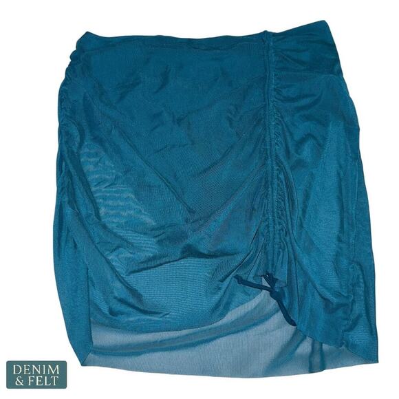 LBJSXJ Teal Mesh Panel Bikini Top & Ruched Sheer Skirt Swim Cover Up Set L NEW - Picture 11 of 14